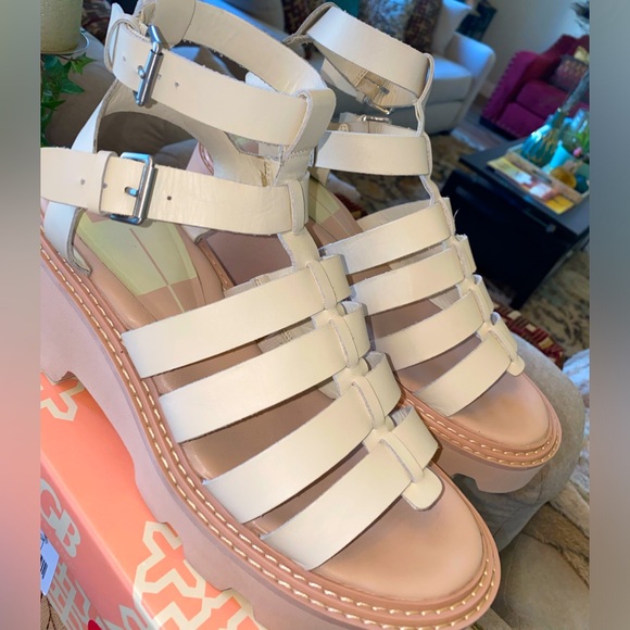 DOLCE VITA GALORE LEATHER PLATFORM GLADIATOR SANDALS - BEIGE - Sz 10 - Picture 3 of 11